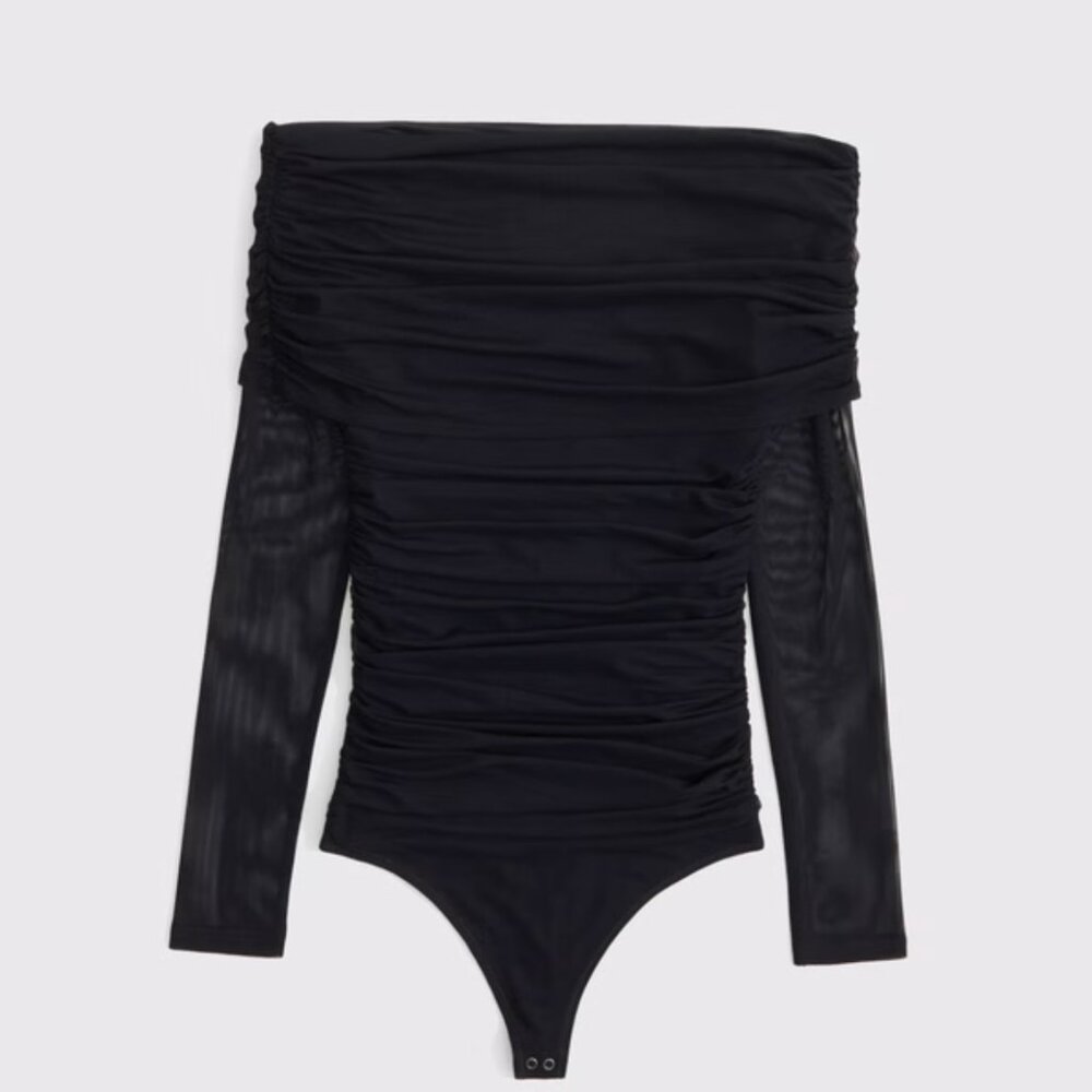 NWT, Abercrombie Long-Sleeve Mesh Foldover Bodysuit, Black, L - Picture 5 of 7